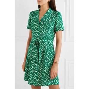 HVN Silk Mini Maria Dress - Green Floral Size 0